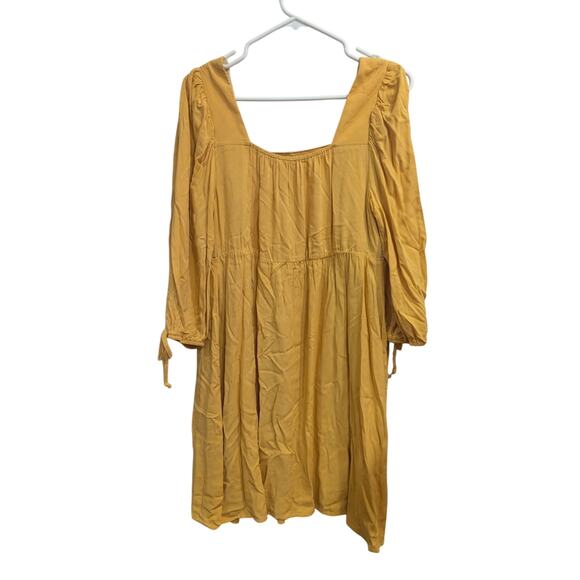 Peasant style slashed sleeves empire-waisted mustard dress w/crochet detailing S - Picture 9 of 13